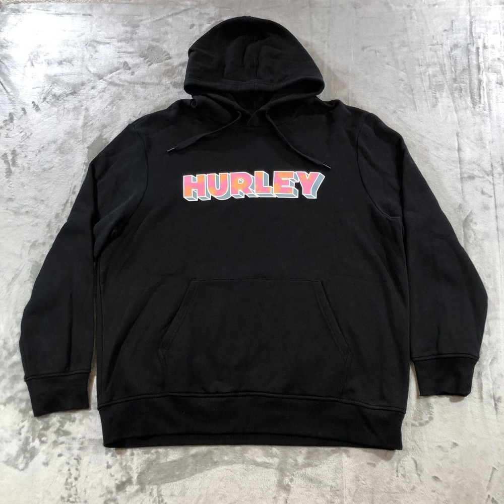 Hurley Hoodie Sweatshirt Mens Extra Large Black Pullover Graphic Surf Skate